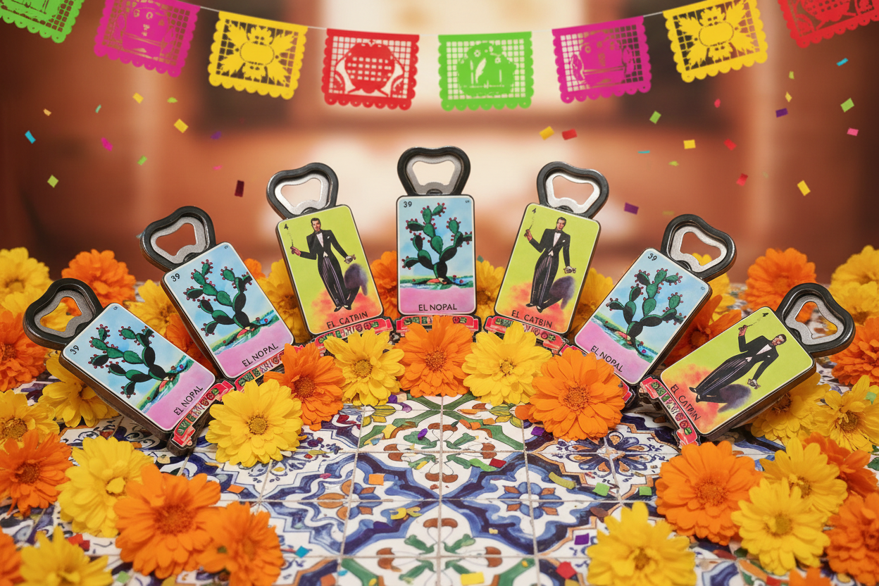 Lotería Bottle Openers – Mexican Fiesta Background