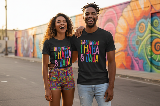Afro-Latino and Afro-Latina wearing the Jajajahahaha shirt
