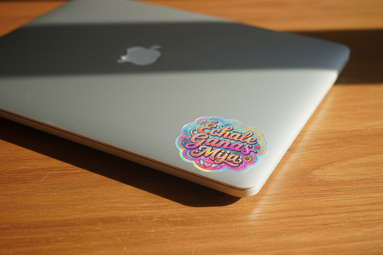 Échale Ganas Mija Sticker on Laptop Corner