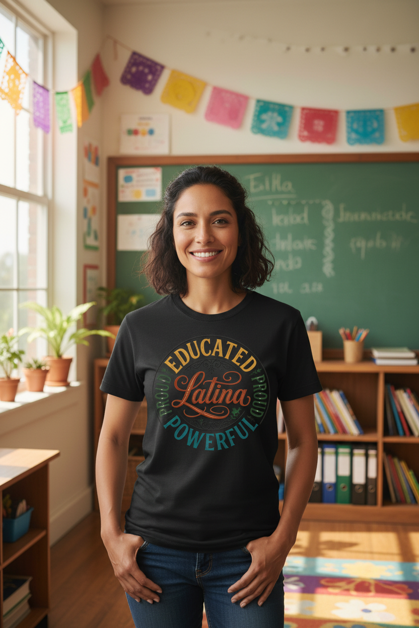 ChicanX Teacher wearing Educated Latina-Sunny