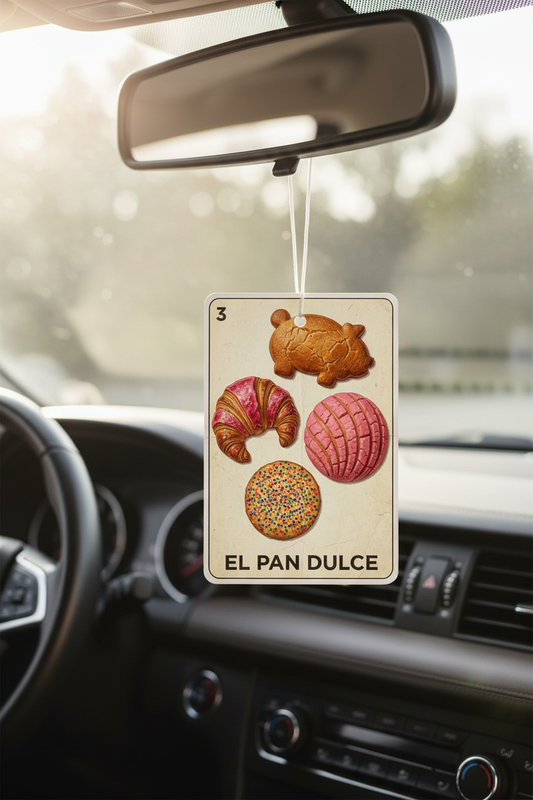 El Pan Dulce Air Freshener on Rearview Mirror