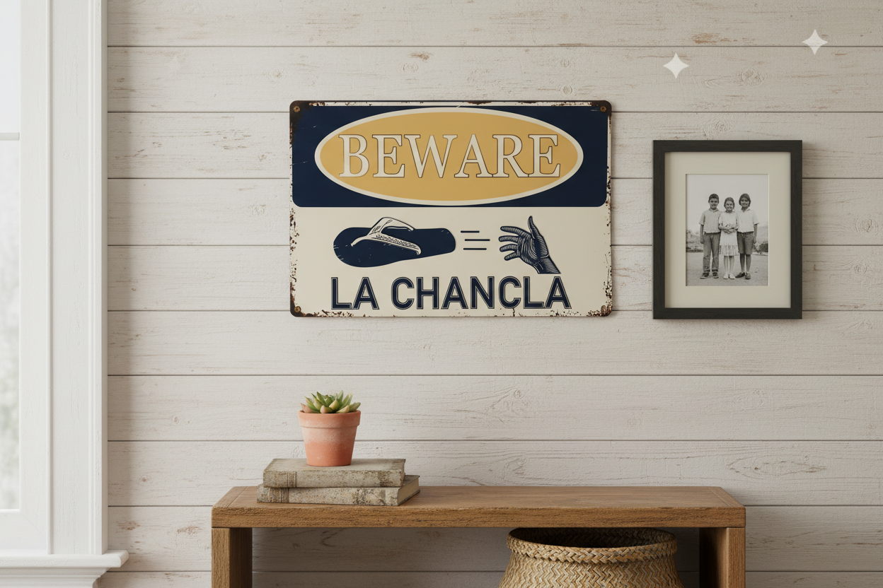 Beware La Chancla Metal Sign