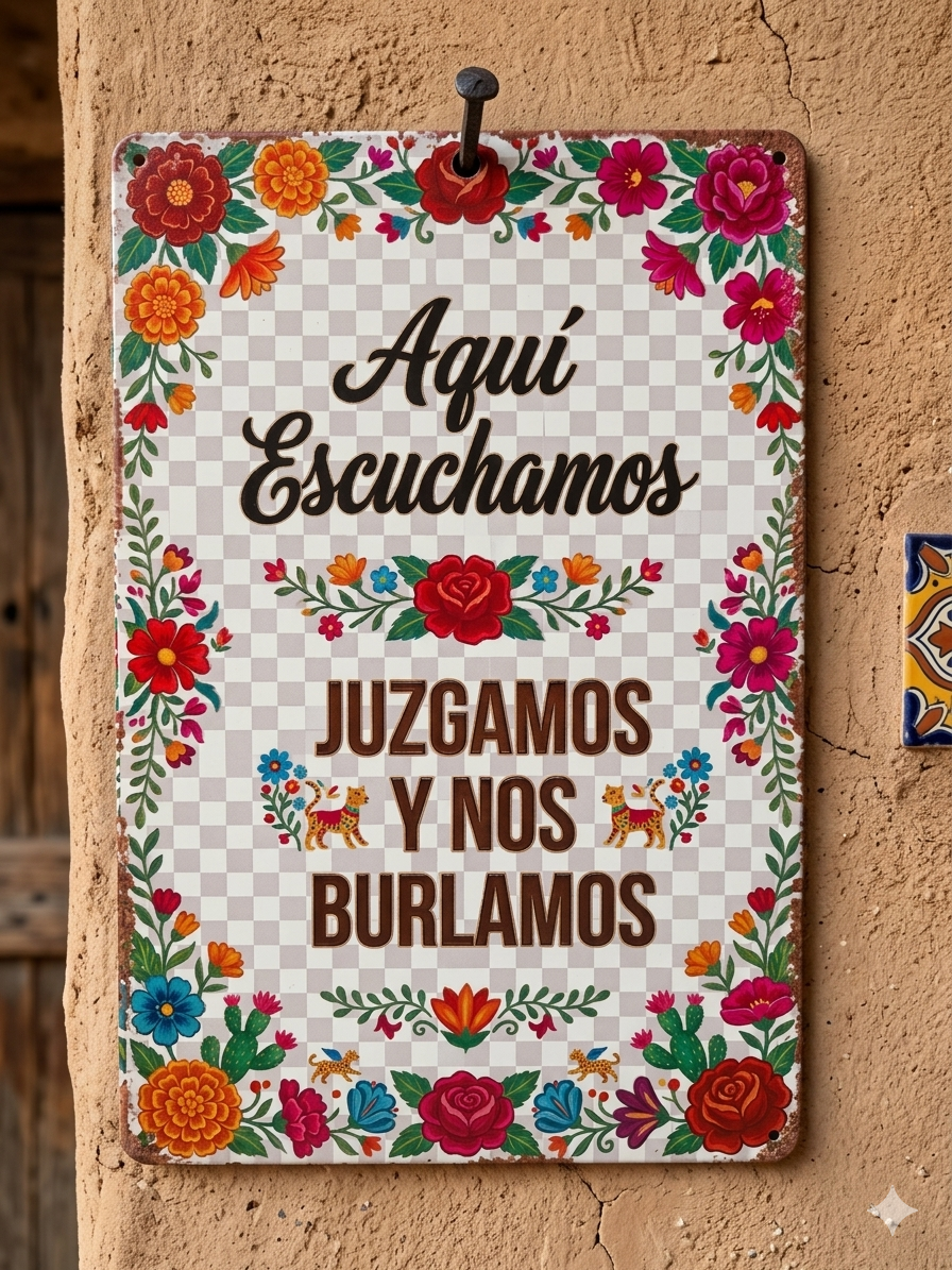 Hand-Designed Mexican Metal Signs- Aquí Escuchamos
