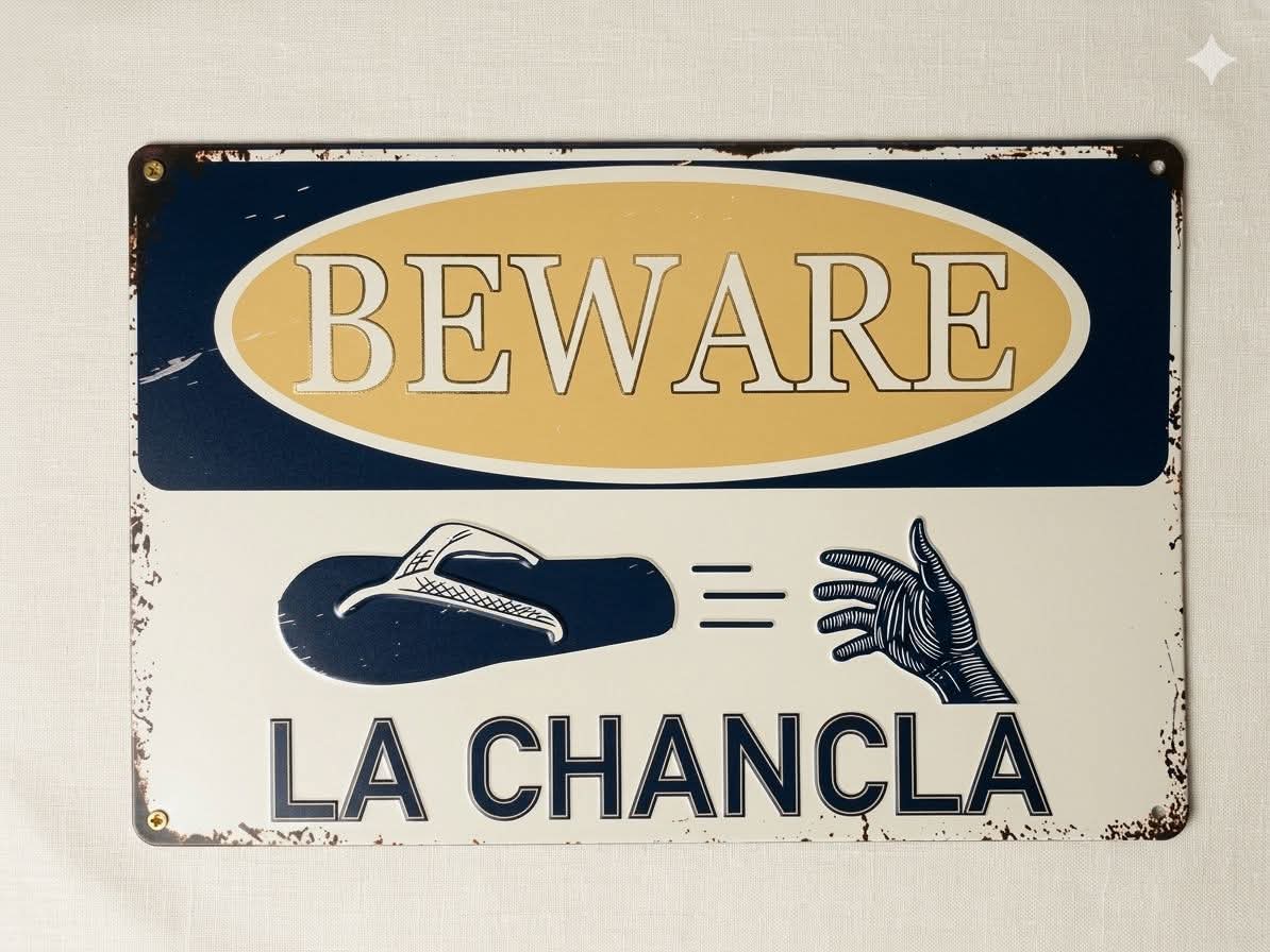 Beware La Chancla Metal Sign
